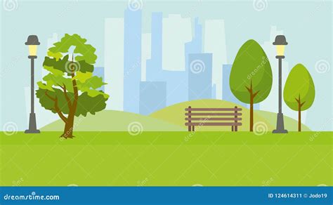 City Park. Landscape on the Background of Tall Houses Stock Vector - Illustration of ...