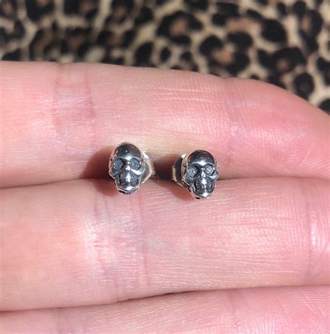 Silver skull earrings, skeleton earrings, skull jewelry, mens stud ...