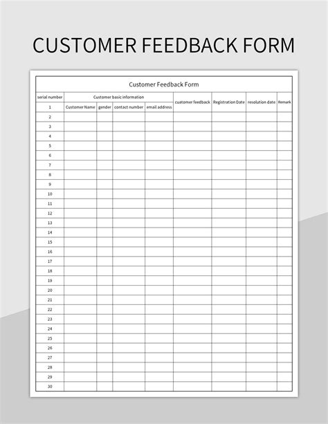 Customer Feedback Form Excel Template And Google Sheets File For Free ...