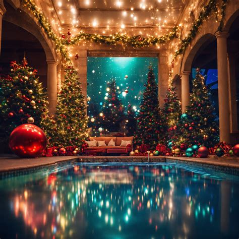 Liminal space pool with christmas decorations - Arthub.ai