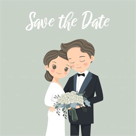 Wedding Invitations Card With Cute Couple Bride And Groom Cartoon | Bride and groom cartoon ...