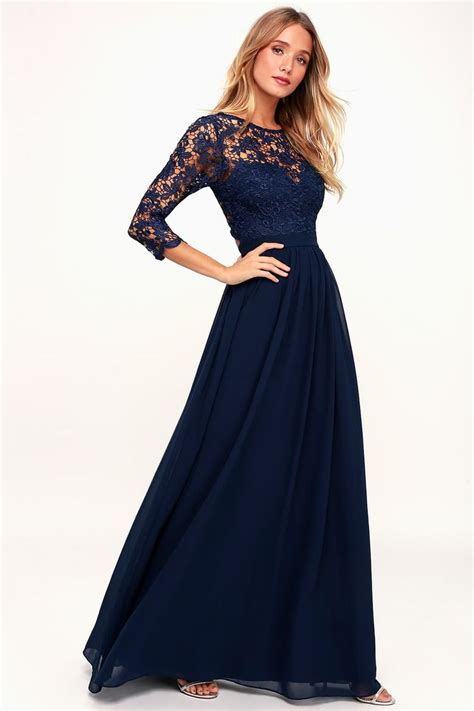 Touch My Heart Navy Blue Lace-Up Lace Maxi Dress | Lace dress with ...