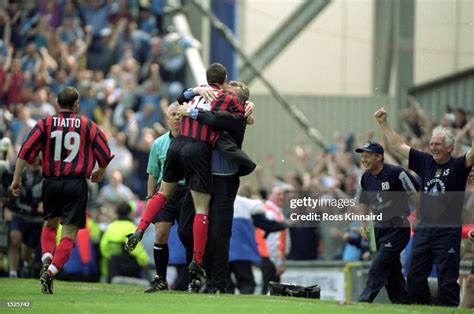 Manchester City manager Joe Royle celebrates a goal against Blackburn... News Photo - Getty Images