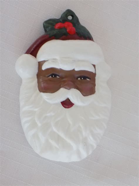 Ceramic Black Santa Ornament African American Santa Ornament | Etsy ...