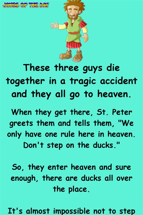 These three guys die together in a tragic accident and they all go to heaven – Jokes Of The Day ...