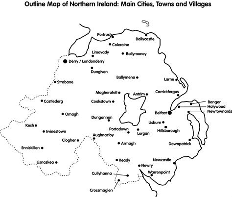 CAIN: Maps: Outline Map of Northern Ireland; main cities, towns, villages