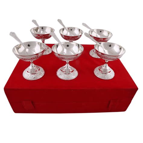 - GOLDGIFTIDEAS Silver Plated Six Antique Ice Cream Serving Bowl Set, Ice Cream Bowl Gift Set ...