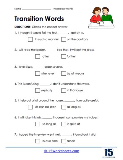 Transition Words Worksheets - 15 Worksheets.com - Worksheets Library