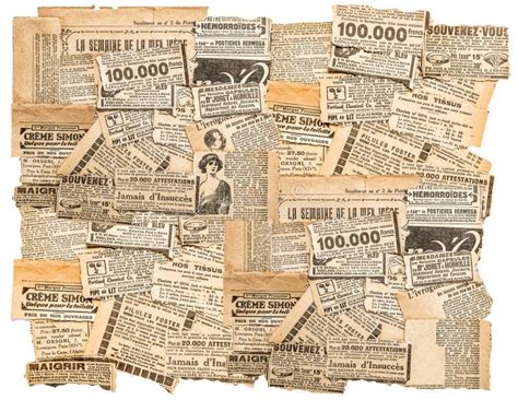 Newspaper Pieces Antique Advertising Old Magazine Strips Vintage Background Stock Image - Image ...