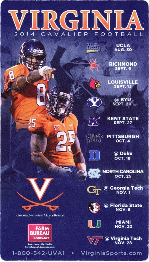 Virginia Cavaliers Football Schedules