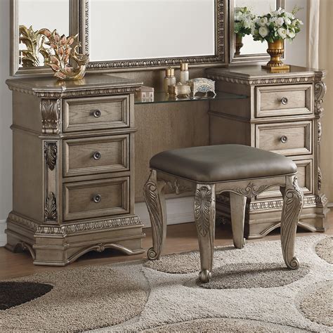 Acme Furniture Northville Traditional 6-Drawer Vanity Desk with 1 Glass ...