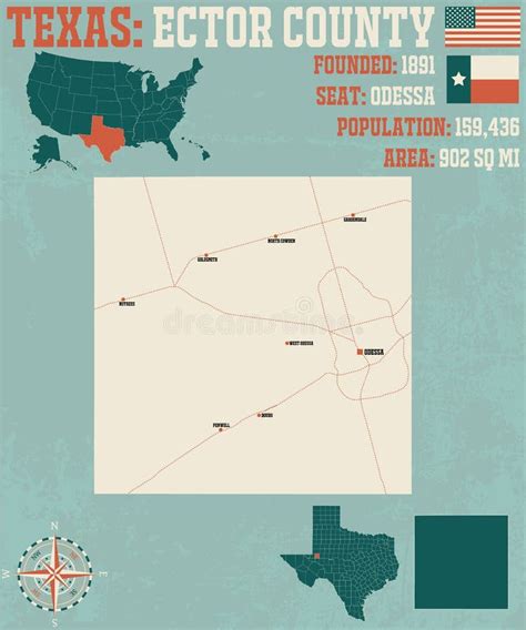 Map of Ector County in Texas Stock Vector - Illustration of ector ...