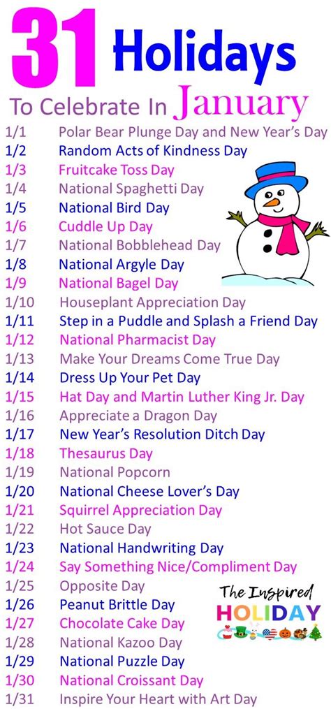 31 Holidays to Celebrate in January | National holiday calendar, Silly holidays, Wacky holidays