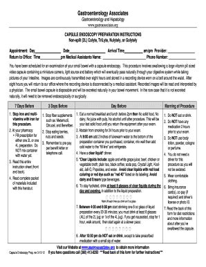 Fillable Online CAPSULE ENDOSCOPY PREPARATION INSTRUCTIONS Fax Email Print - pdfFiller