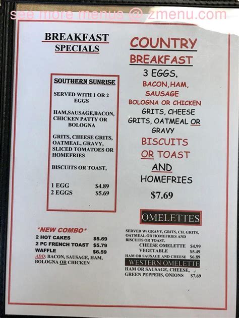 Menu at Southern Restaurant, Lakesite, Hixson Pike