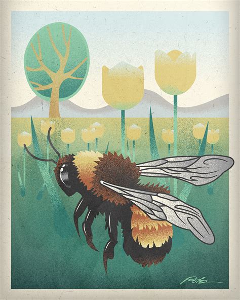 Retro Bee Illustration Poster - Rob Knapp Design