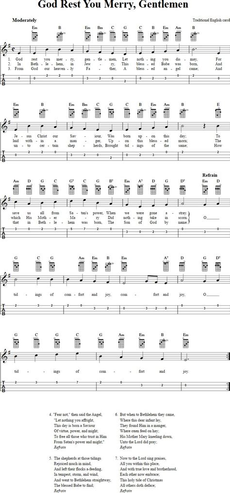 God Rest You Merry, Gentlemen: Chords, Sheet Music and Tab for Ukulele ...