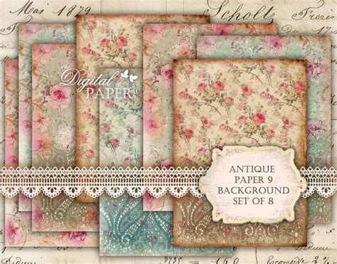 Antique Paper 9 background digital collage sheet set of