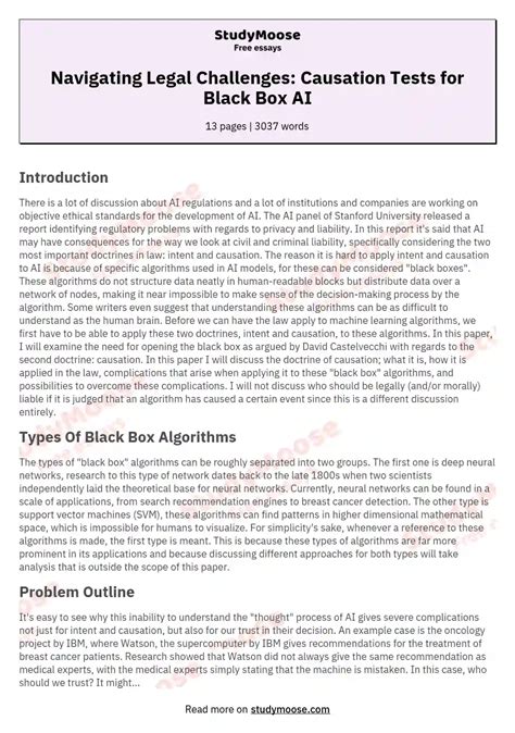 Navigating Legal Challenges: Causation Tests for Black Box AI Free ...