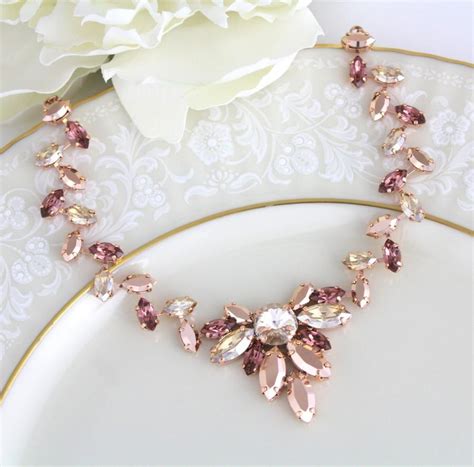 Rose Gold Necklace, Blush Bridal Necklace, Bridal Jewelry, Statement ...