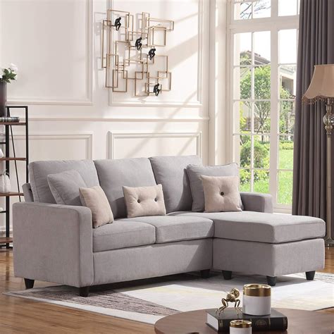 Grey Convertible Chaise Sectional Sofa Lounge Small Living Space ...