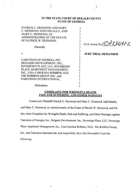 Desmond v. Narconon of Georgia..Wrongful Death Complaint | PDF ...