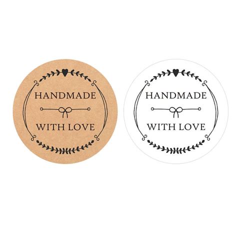 24 Round Handmade With Love Stickers Handmade Labels - Etsy