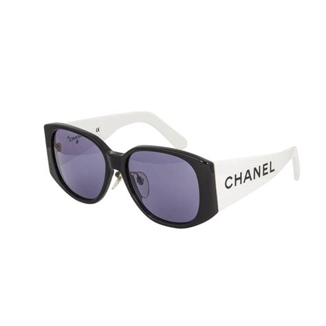 Chanel Black And White Logo Sunglasses at 1stdibs