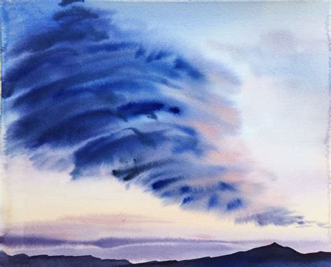 Watercolor. Clouds, sunset