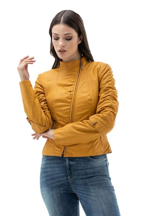 Women's 100% Real Yellow Leather Biker Stylish Jacket