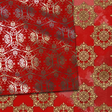 Red Scrapbook Paper Damask Digital Paper Red and Gold - Etsy