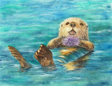 Otter & Urchin - Nina Major Watercolor Art & Silk Painting