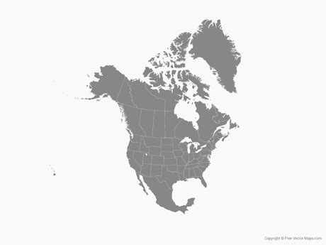 Printable Vector Map of North America with US States and Canadian Provinces - Single Color ...