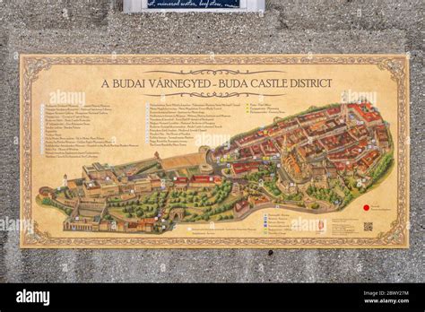 Budapest, Hungary - Feb 9, 2020: Map of Buda castle district on Tarnok street on the hill Stock ...