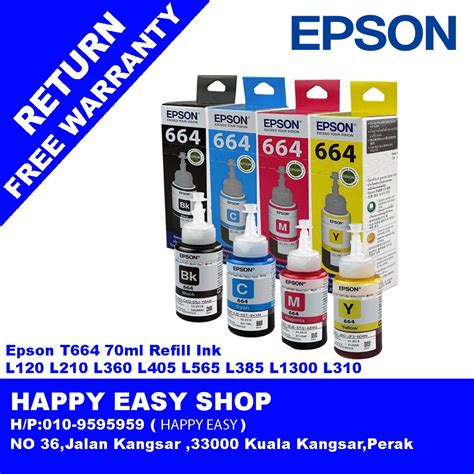 Epson T664 70ml Refill Ink L120 L210 L360 L405 L565 L385 L1300 L310 | Shopee Malaysia