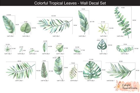 Colourful Tropical leaves Decal Set - Removable Wallpapers, Wall ...