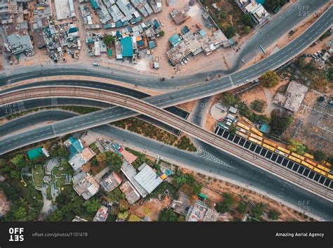 Aerial view of Gurugram residential district with barracs and an empty ...