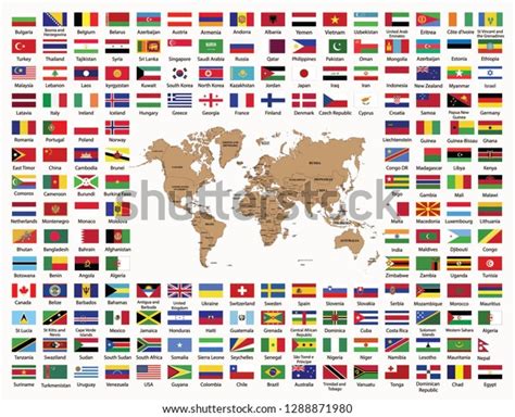 World Map World Countries Flags Names Stok Vektör (Telifsiz) 1288871980 | Shutterstock