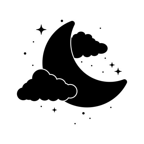 Vector silhouette of the moon with black clouds and stars. For sticker design. 12980991 Vector ...