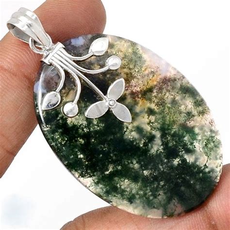 Moss Agate 925 Sterling Silver Pendant | Reiki de Light Gift Boutique