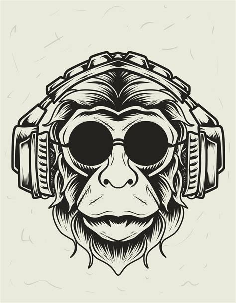 illustration vector monkey headphones head monochrome style 4679961 ...