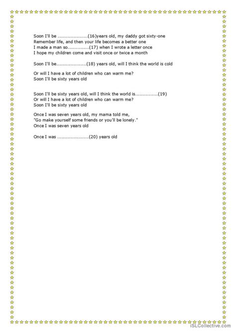 Song: Seven Years by Lukas Grahan so…: English ESL worksheets pdf & doc