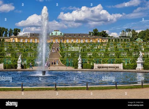 Sanssouci Palace and gardens, fountain in Sanssouci Park in city of ...