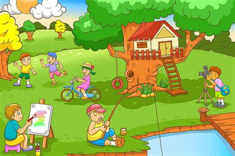 Cartoon children playing illustration vector free download