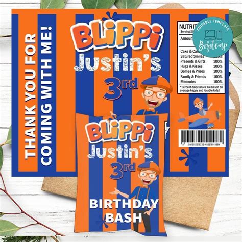 Customizable Blippi Happy Birthday Chip Bag Digital File Template Instant Download - Blippi ...
