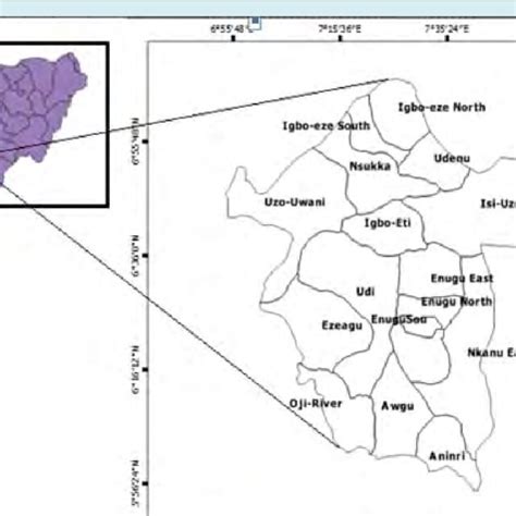 Map of Enugu state showing Nsukka which is the study area. | Download ...