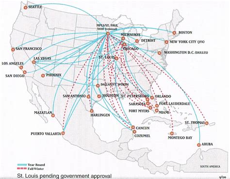 Sun Country Airlines October 29, 2000 Route Map