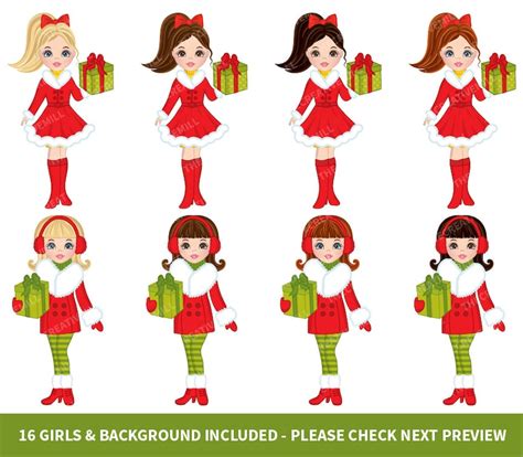 Christmas Girls Clipart Vector Girls Clipart Christmas Girl - Etsy