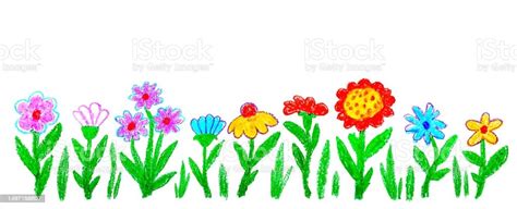 Kids Drawing Flowers Hand Drawn Illustration With Color Wax Crayons Stock Illustration ...