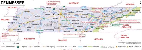 Tennessee Map with Towns and Major Roads